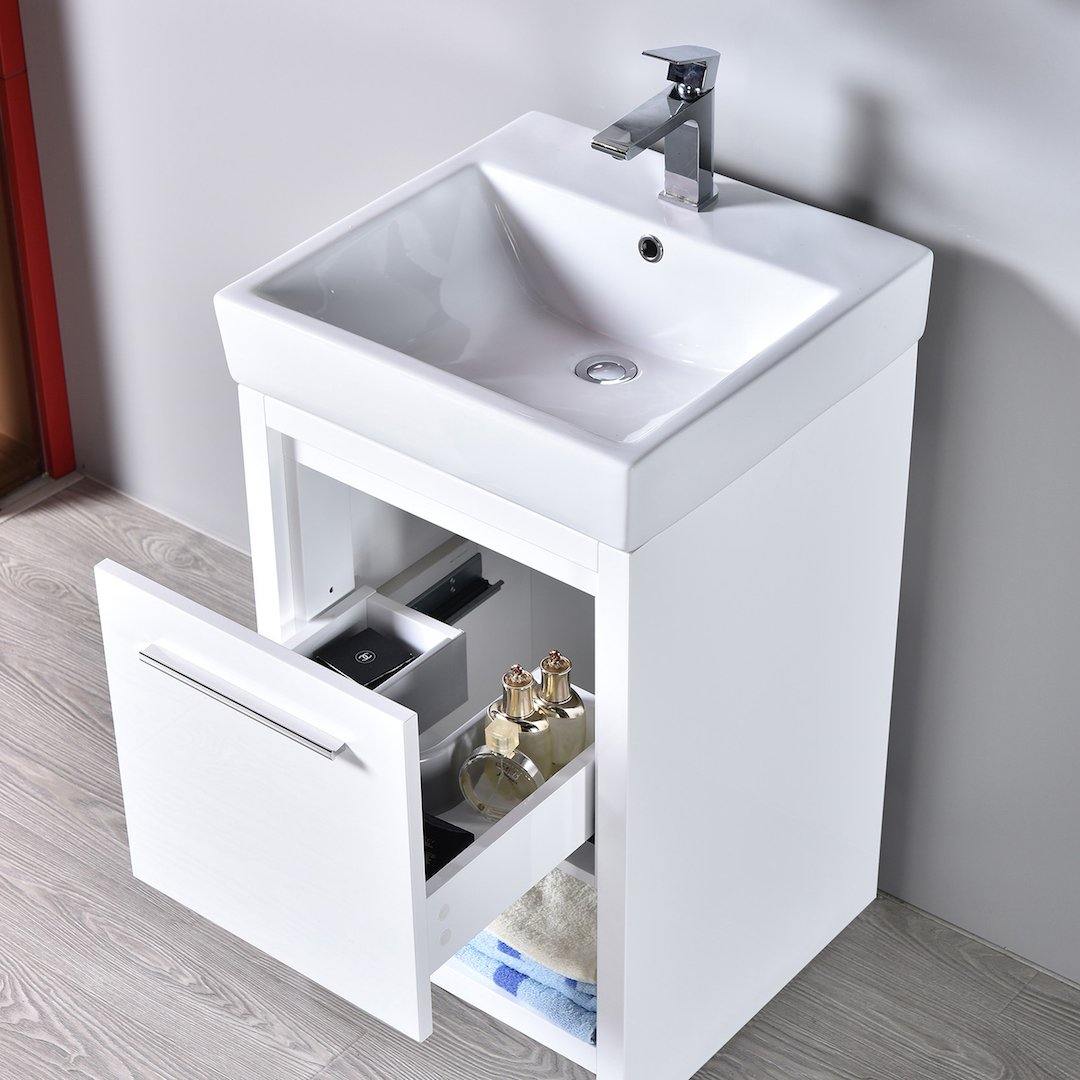 Blossom Milan 20 Inch Vanity Base in White / Silver Grey. Available with Ceramic Sink / Ceramic Sink + Mirror / Ceramic Sink + Mirrored Medicine Cabinet - The Bath Vanities