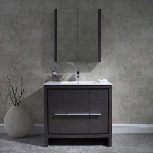 Milan 36" Vanity Set in White / Silver Grey with Ceramic Sink, Mirror, Medicine Cabinet - The Bath Vanities