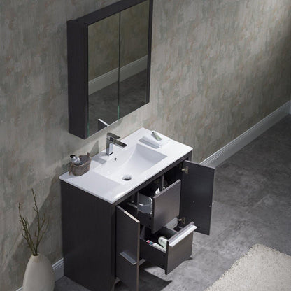 Blossom Milan 36 Inch Vanity Base in White / Silver Grey. Available with Ceramic Sink / Ceramic Sink + Mirror / Ceramic Sink + Mirrored Medicine Cabinet - The Bath Vanities