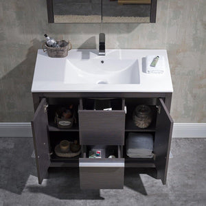 Blossom Milan 36 Inch Vanity Base in White / Silver Grey. Available with Ceramic Sink / Ceramic Sink + Mirror / Ceramic Sink + Mirrored Medicine Cabinet - The Bath Vanities