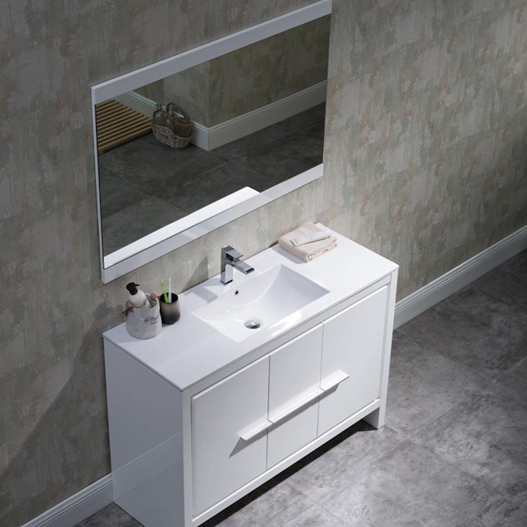 Blossom Milan 48 Inch Vanity Base in White / Silver Grey. Available with Ceramic Single Sink / Ceramic Double Sinks / Ceramic Single Sink + Mirror / Double Sinks + Mirror / Ceramic Double Sinks + Mirrored Medicine Cabinets - The Bath Vanities