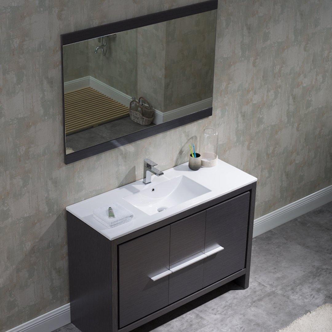 Blossom Milan 48 Inch Vanity Base in White / Silver Grey. Available with Ceramic Single Sink / Ceramic Double Sinks / Ceramic Single Sink + Mirror / Double Sinks + Mirror / Ceramic Double Sinks + Mirrored Medicine Cabinets - The Bath Vanities