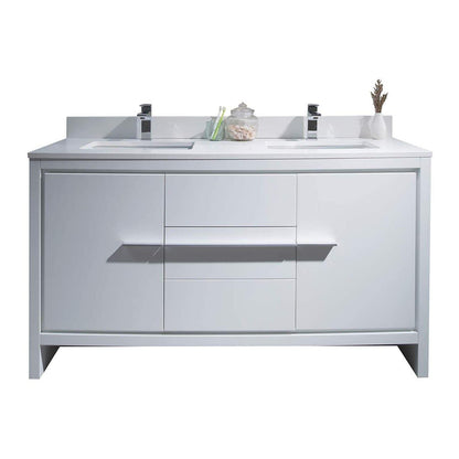 Blossom Milan 60 Inch Vanity Base in White / Silver Grey. Available with Ceramic Sink / Ceramic Sink + Mirror / Ceramic Sink + Mirrored Medicine Cabinet - The Bath Vanities