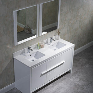 Blossom Milan 60 Inch Vanity Base in White / Silver Grey. Available with Ceramic Sink / Ceramic Sink + Mirror / Ceramic Sink + Mirrored Medicine Cabinet - The Bath Vanities
