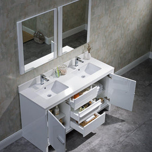 Blossom Milan 60 Inch Vanity Base in White / Silver Grey. Available with Ceramic Sink / Ceramic Sink + Mirror / Ceramic Sink + Mirrored Medicine Cabinet - The Bath Vanities