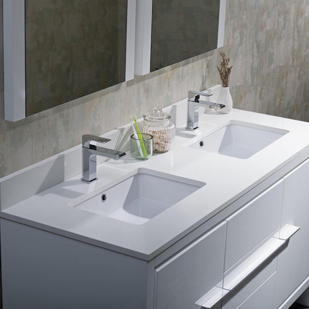 Blossom Milan 60 Inch Vanity Base in White / Silver Grey. Available with Ceramic Sink / Ceramic Sink + Mirror / Ceramic Sink + Mirrored Medicine Cabinet - The Bath Vanities