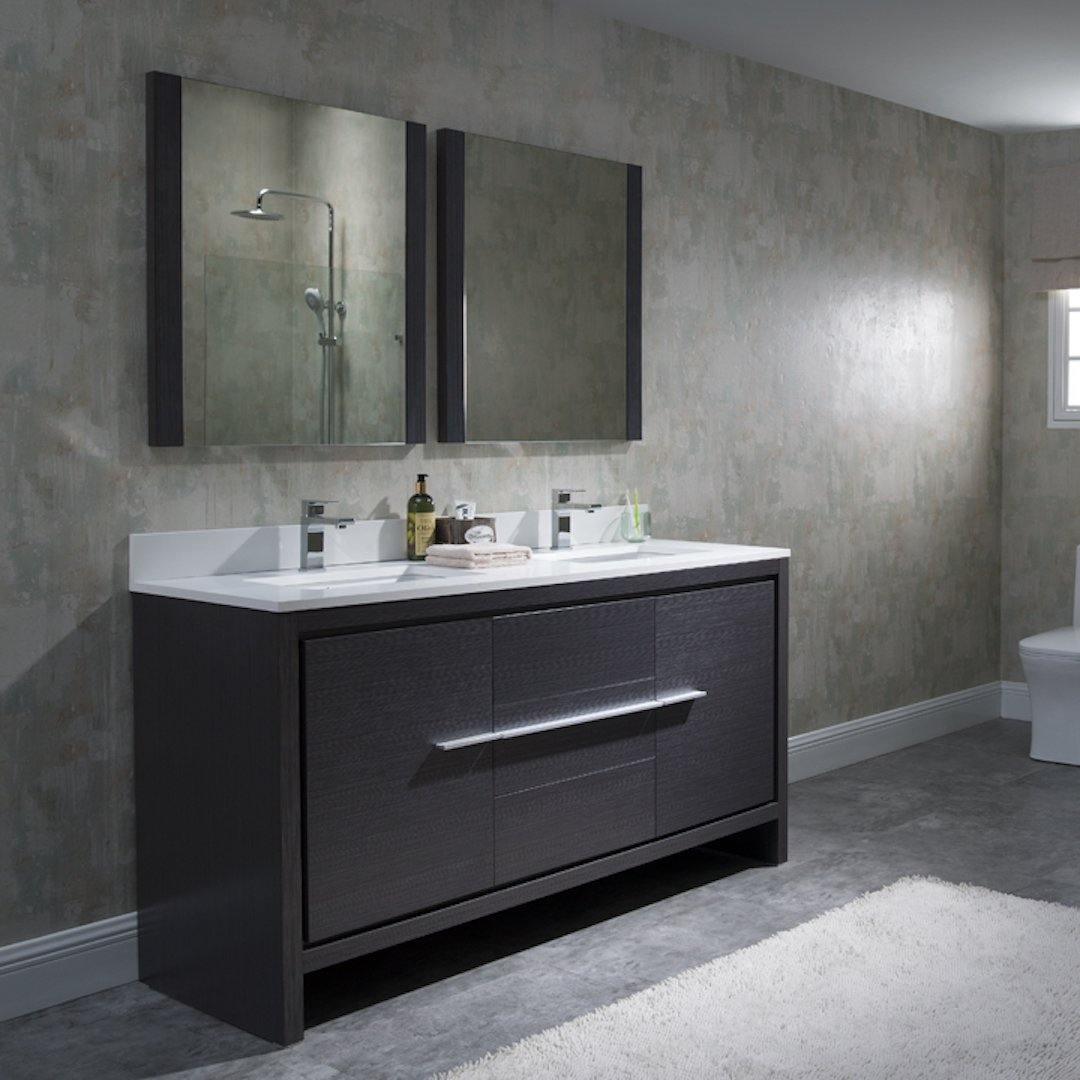 Blossom Milan 60 Inch Vanity Base in White / Silver Grey. Available with Ceramic Sink / Ceramic Sink + Mirror / Ceramic Sink + Mirrored Medicine Cabinet - The Bath Vanities