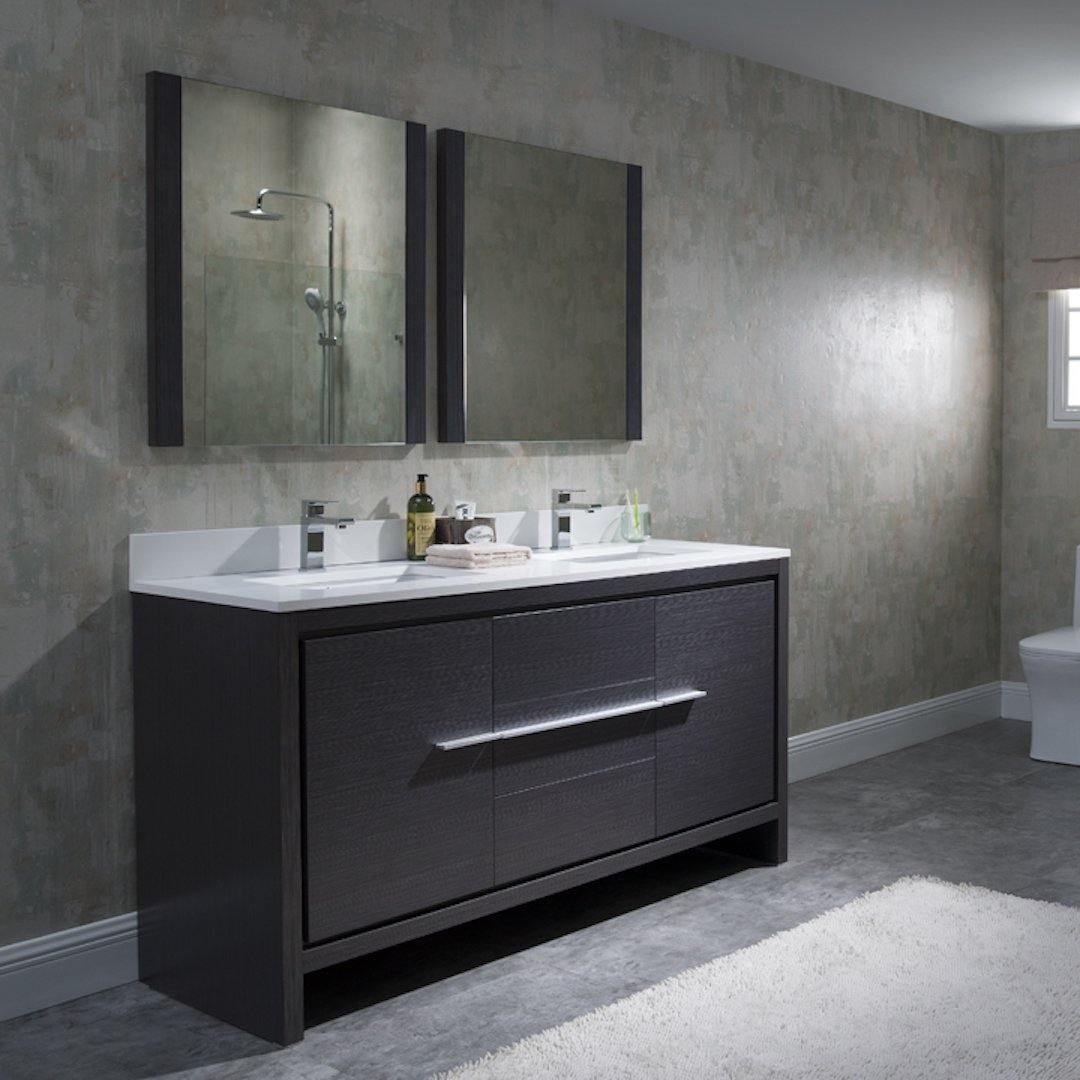 Blossom Milan 60 Inch Vanity Base in White / Silver Grey. Available with Ceramic Sink / Ceramic Sink + Mirror / Ceramic Sink + Mirrored Medicine Cabinet - The Bath Vanities