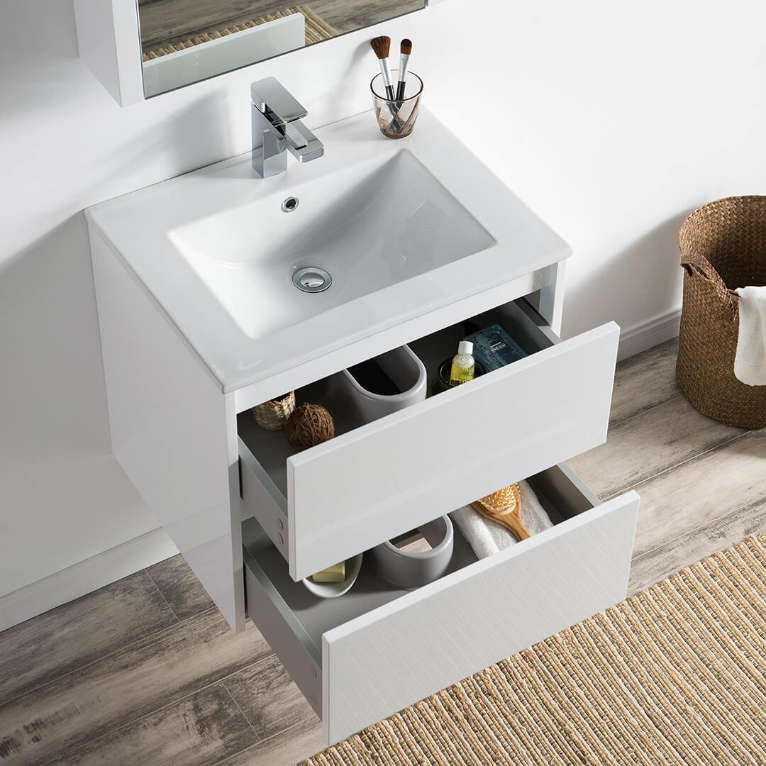 Blossom Valencia 36 Inch Single Vanity Base in White or Silver Grey. Available with Ceramic Sink, Mirror, Mirrored Medicine Cabinet - The Bath Vanities