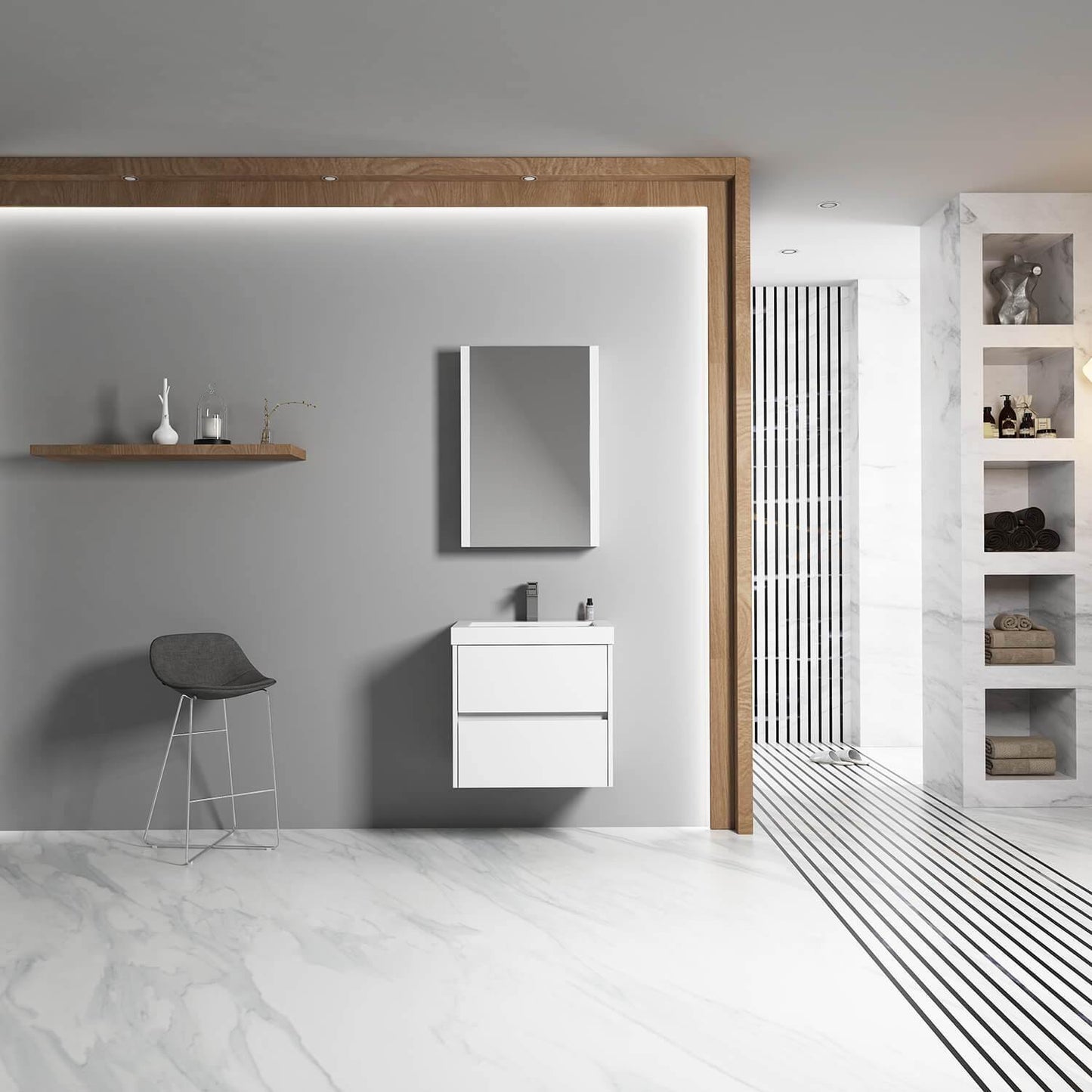 Blossom Valencia 36 Inch Single Vanity Base in White or Silver Grey. Available with Ceramic Sink, Mirror, Mirrored Medicine Cabinet - The Bath Vanities