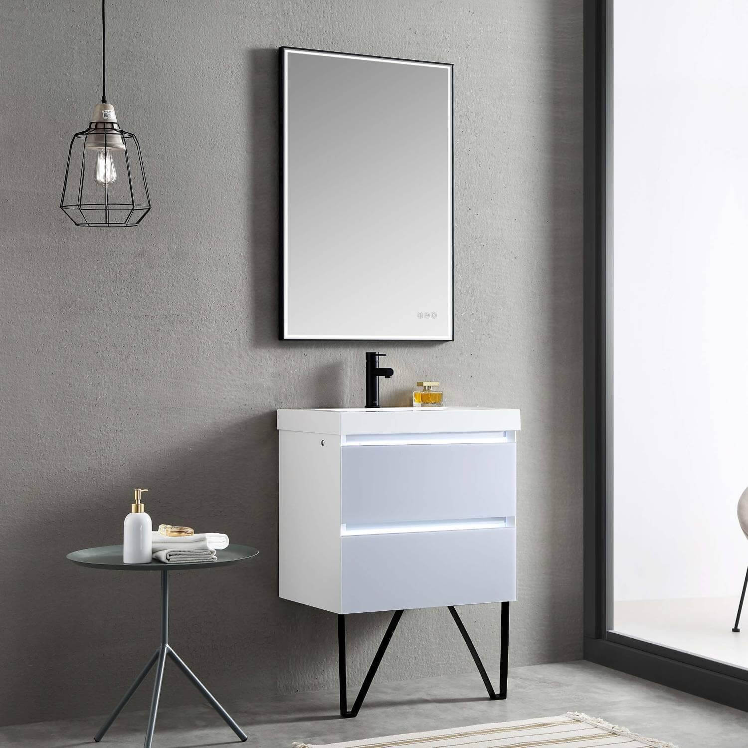 Blossom Jena 24 Inch Vanity Base in Calacatta White / Light Grey. Available with Ceramic Sink / Acrylic Sink - The Bath Vanities