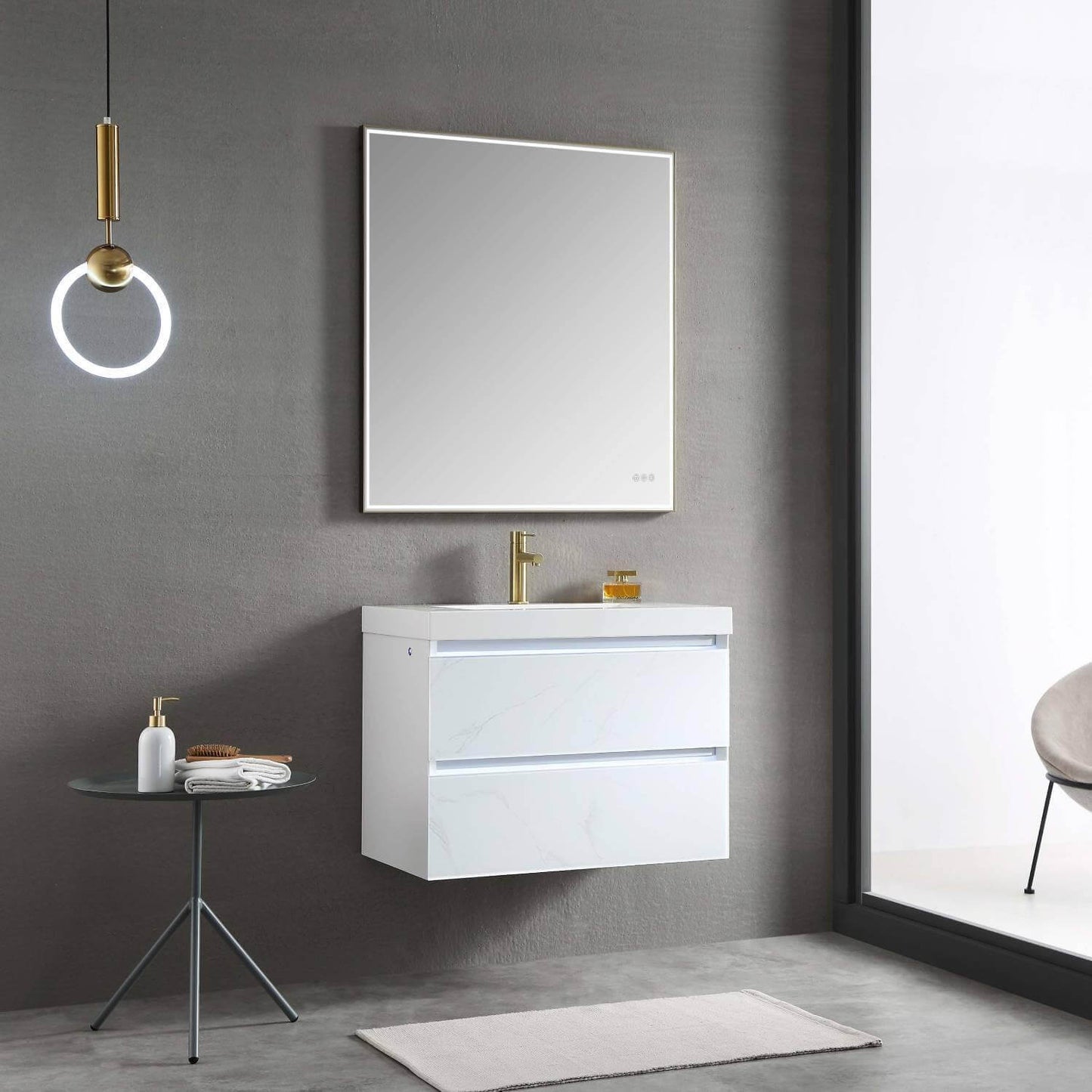 Blossom Jena 30 Inch Vanity Base in Calacatta White / Light Grey. Available with Ceramic Sink / Acrylic Sink - The Bath Vanities