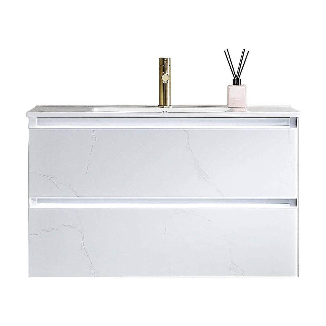 Blossom Jena 36" Vanity Base in Calacatta White / Light Grey with Ceramic / Acrylic Sink - The Bath Vanities