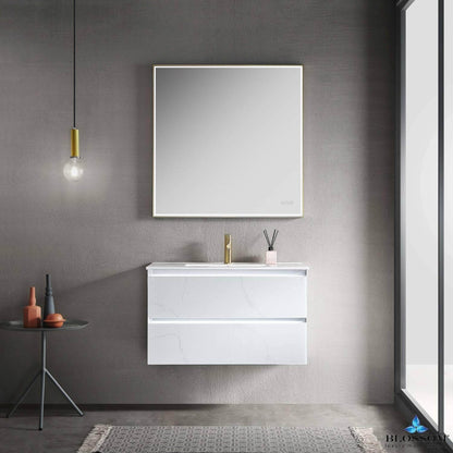 Blossom Jena 36 Inch Vanity Base in Calacatta White / Light Grey. Available with Ceramic Sink / Acrylic Sink - The Bath Vanities