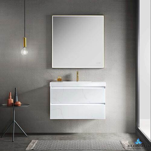 Blossom Jena 36 Inch Vanity Base in Calacatta White / Light Grey. Available with Ceramic Sink / Acrylic Sink - The Bath Vanities