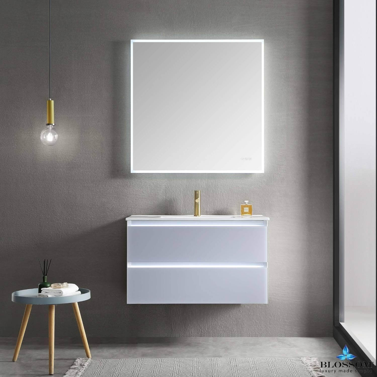 Blossom Jena 36 Inch Vanity Base in Calacatta White / Light Grey. Available with Ceramic Sink / Acrylic Sink - The Bath Vanities