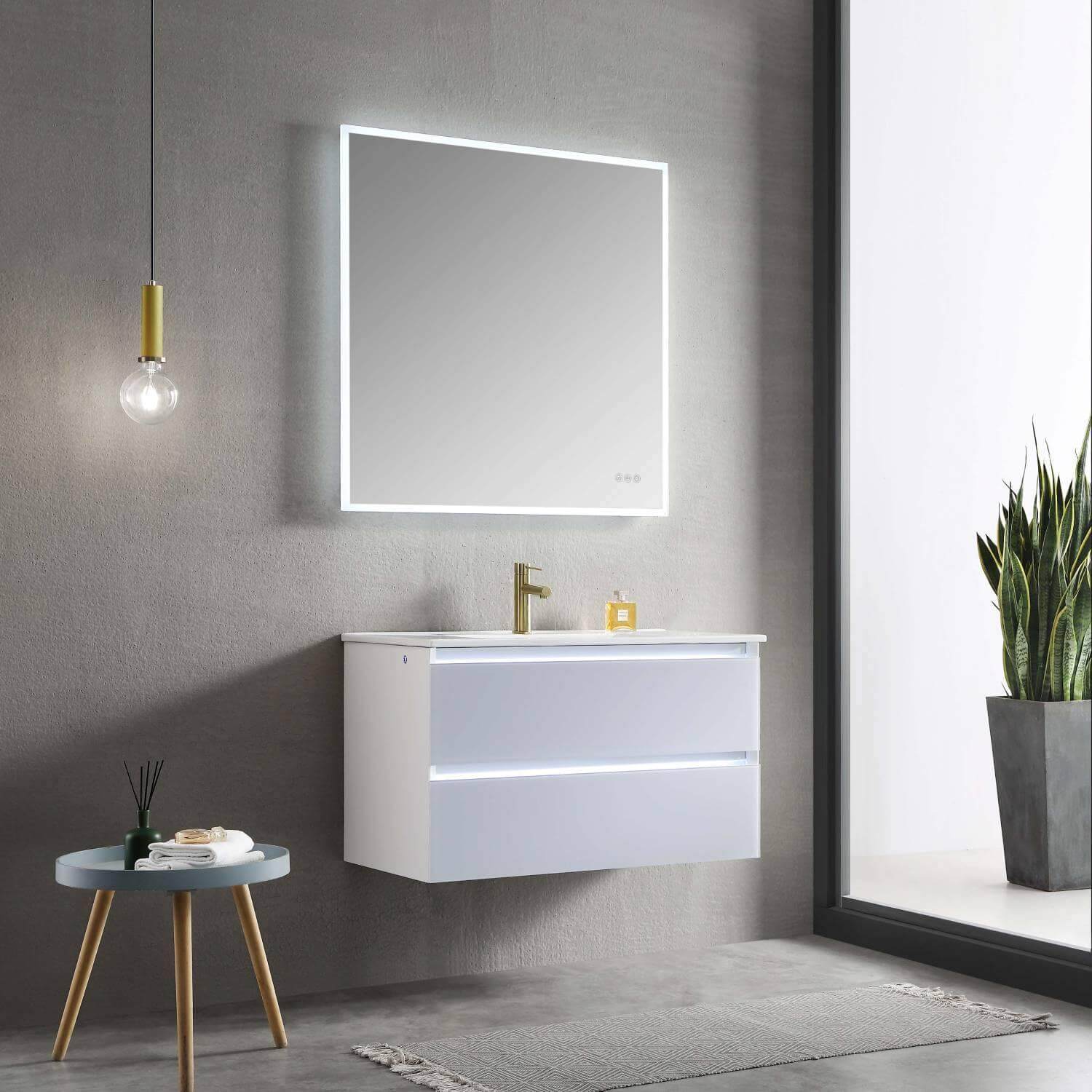 Blossom Jena 36 Inch Vanity Base in Calacatta White / Light Grey. Available with Ceramic Sink / Acrylic Sink - The Bath Vanities