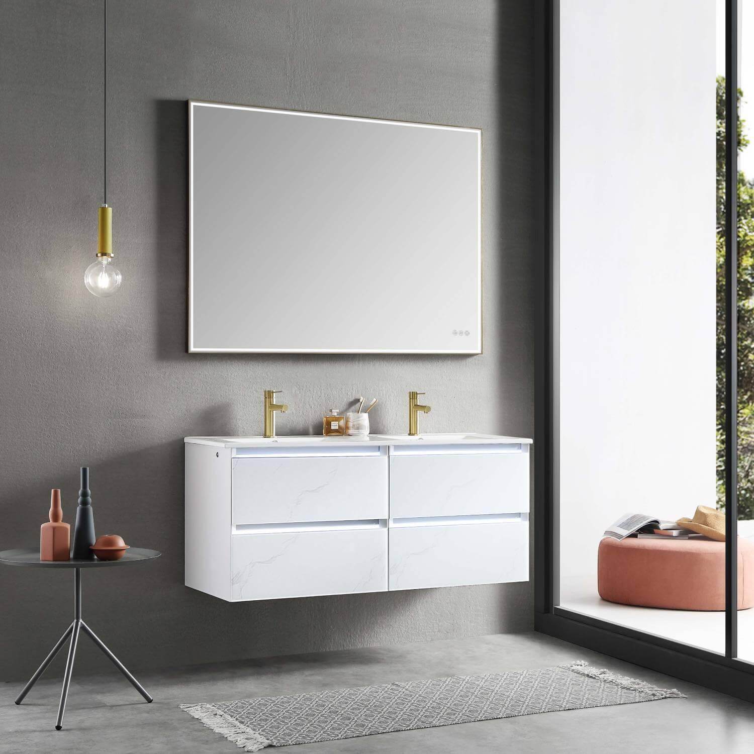 Blossom Jena 48 Inch Vanity Base in Calacatta White / Light Grey. Available with Ceramic Double Sinks / Acrylic Double Sinks - The Bath Vanities