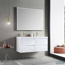 Load image into Gallery viewer, Blossom Jena 48 Inch Vanity Base in Calacatta White / Light Grey. Available with Ceramic Double Sinks / Acrylic Double Sinks - The Bath Vanities