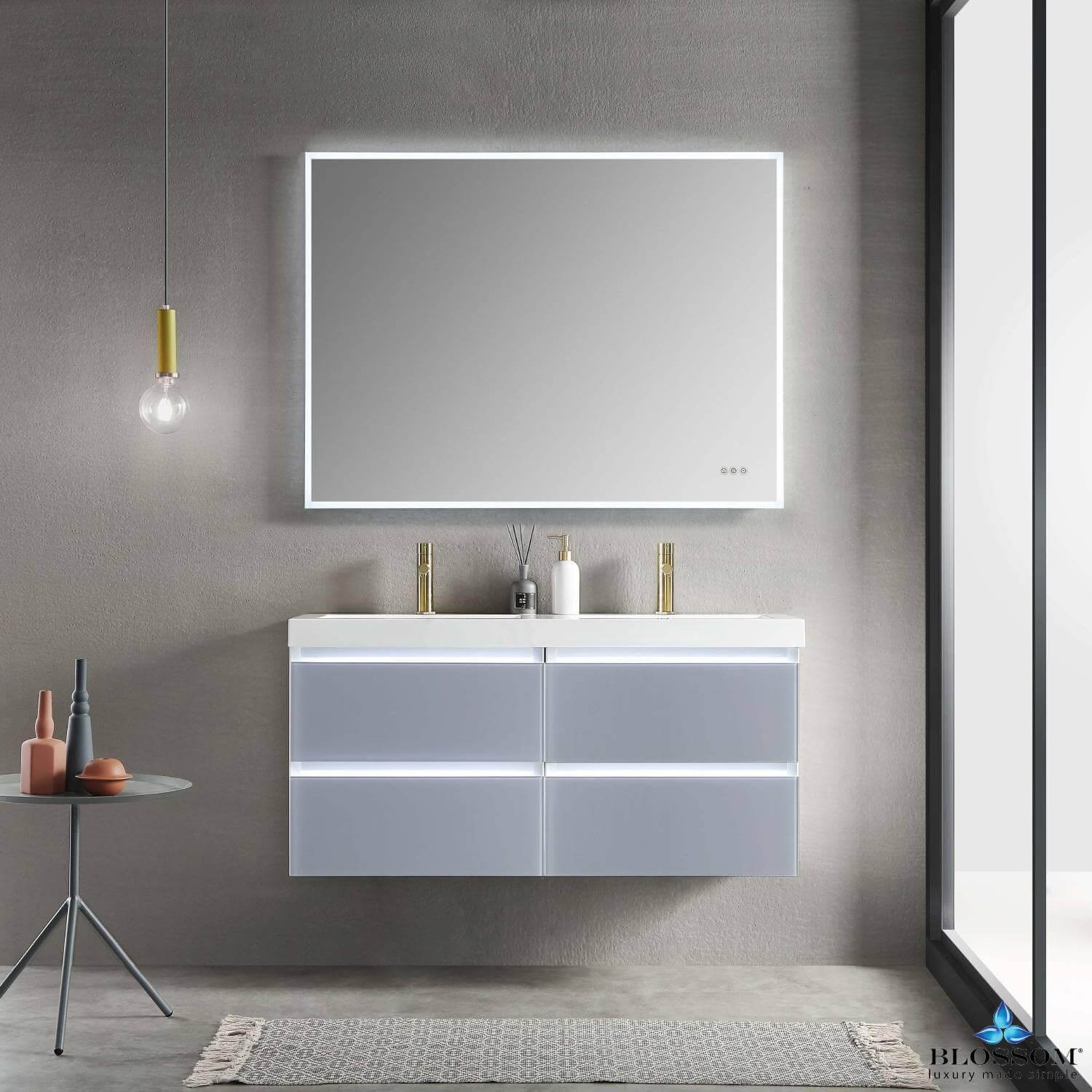 Blossom Jena 48 Inch Vanity Base in Calacatta White / Light Grey. Available with Ceramic Double Sinks / Acrylic Double Sinks - The Bath Vanities