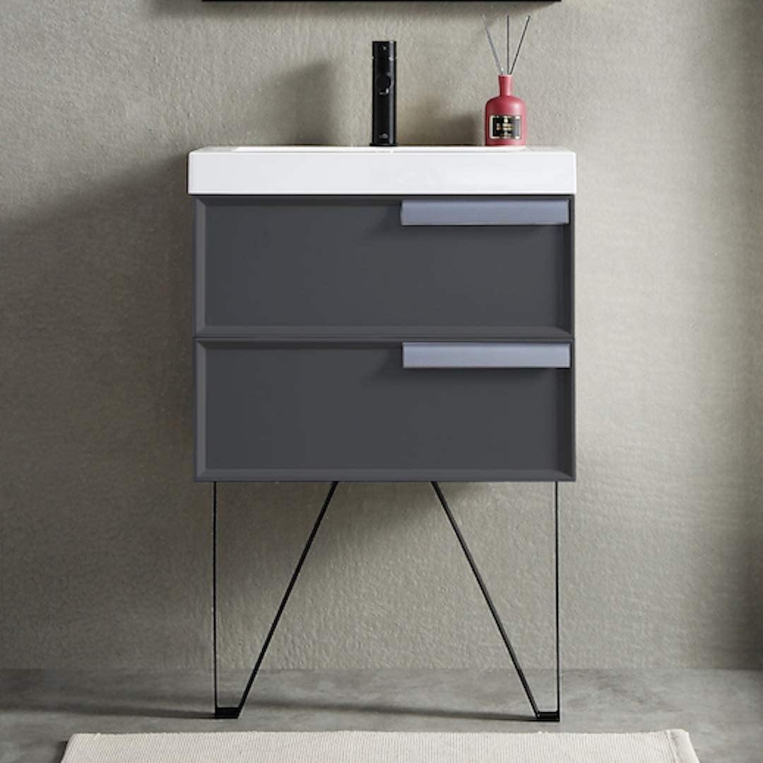 Blossom Sofia 24 Inch Vanity Base in White / Matte Gray. Available with Acrylic Sink - The Bath Vanities