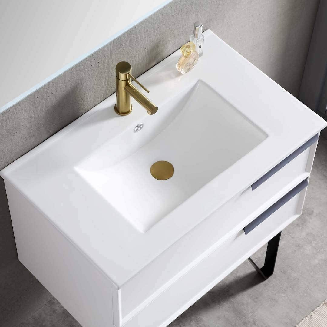 Blossom Sofia 30 Inch Vanity Base in White / Matte Gray. Available with Acrylic Sink - The Bath Vanities