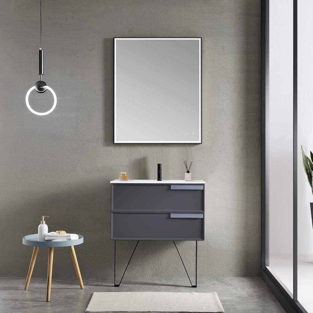 Blossom Sofia 30 Inch Vanity Base in White / Matte Gray. Available with Acrylic Sink - The Bath Vanities