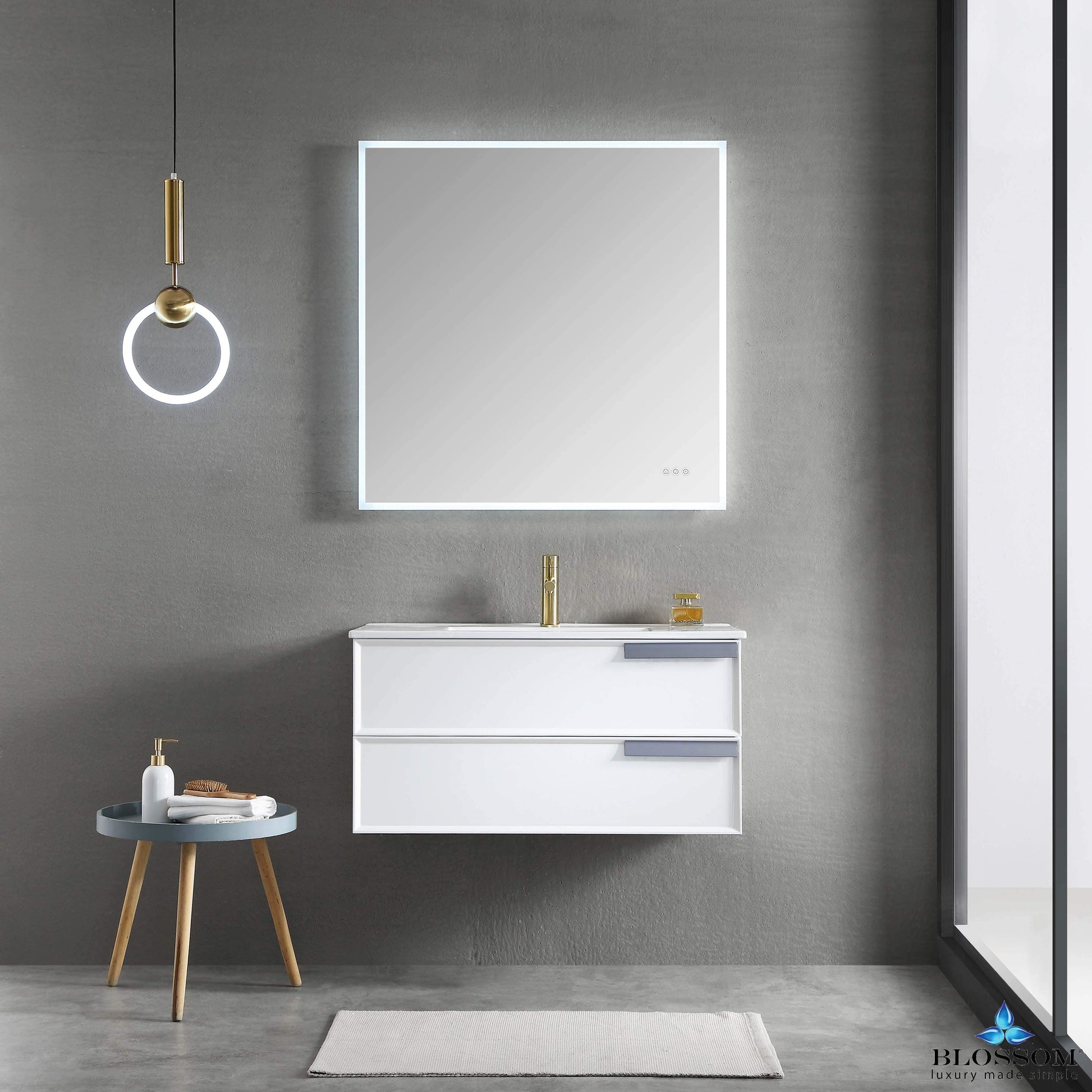 Blossom Sofia 36 Inch Vanity Base in White / Matte Gray. Available with Acrylic Sink - The Bath Vanities