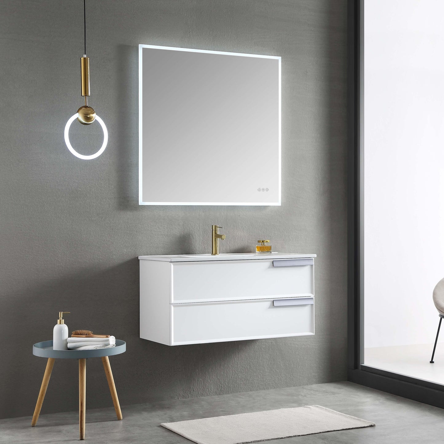 Blossom Sofia 36 Inch Vanity Base in White / Matte Gray. Available with Acrylic Sink - The Bath Vanities