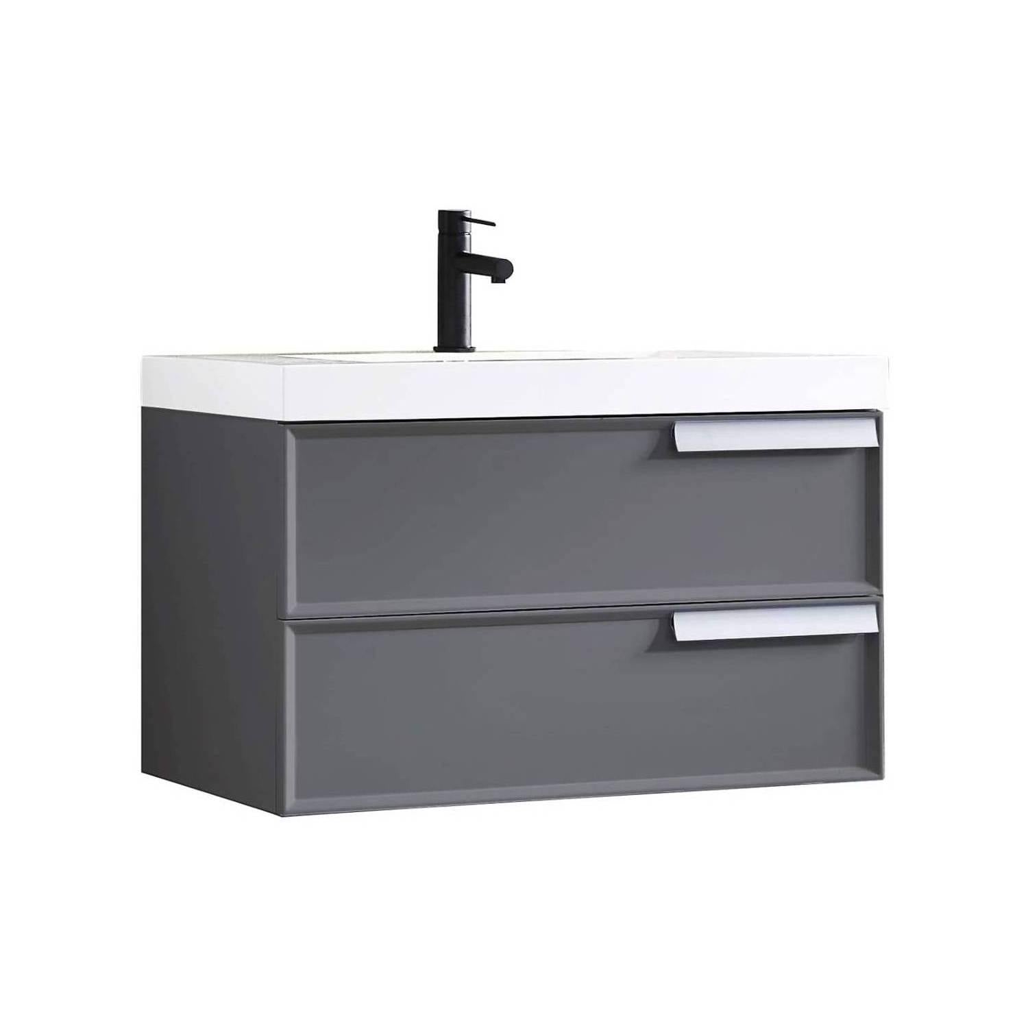 Blossom Sofia 36 Inch Vanity Base in White / Matte Gray. Available with Acrylic Sink - The Bath Vanities