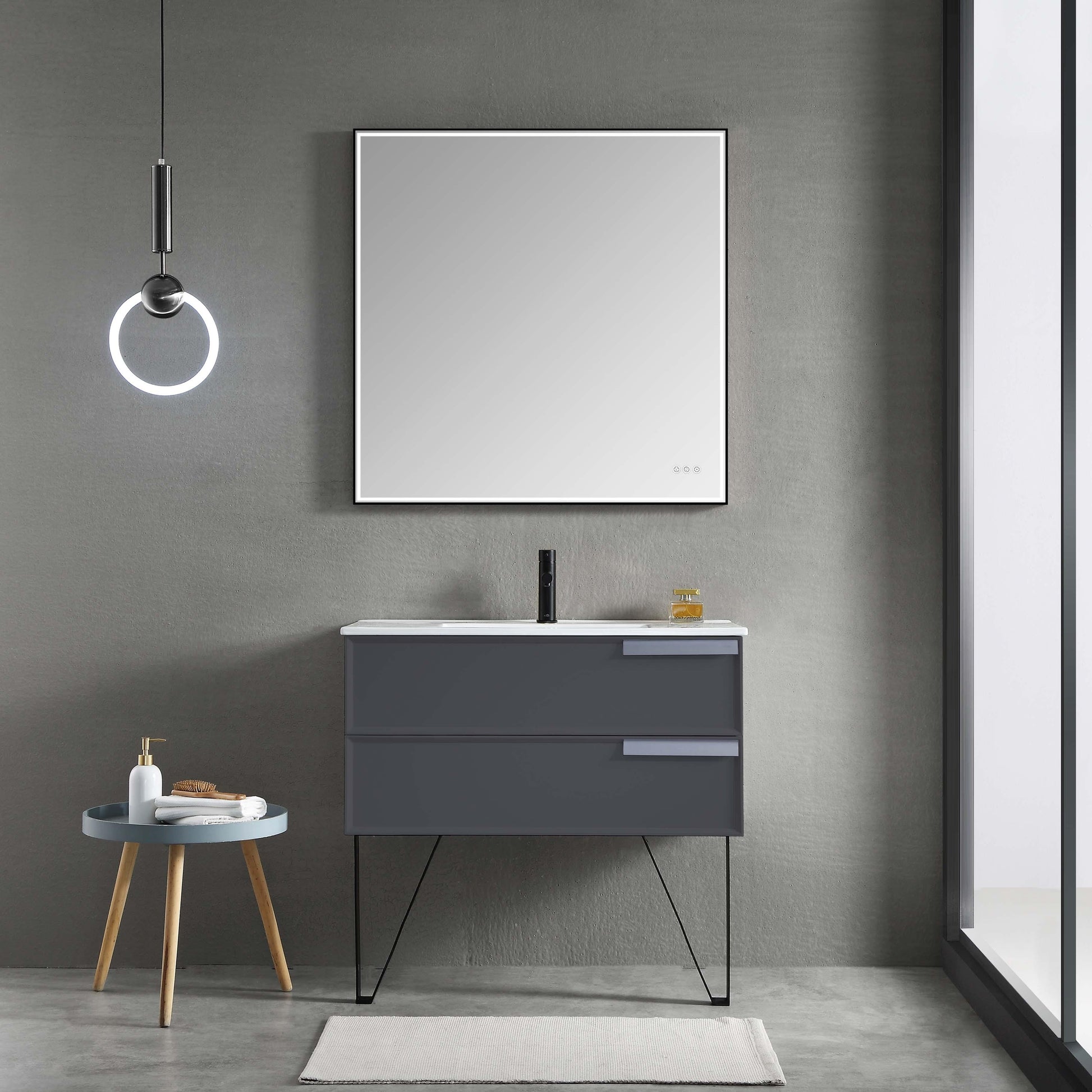 Blossom Sofia 36 Inch Vanity Base in White / Matte Gray. Available with Acrylic Sink - The Bath Vanities