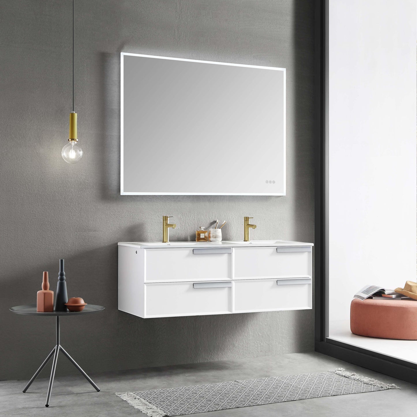 Blossom Sofia 48 Inch Vanity Base in White / Matte Gray. Available with Acrylic Double Sinks - The Bath Vanities