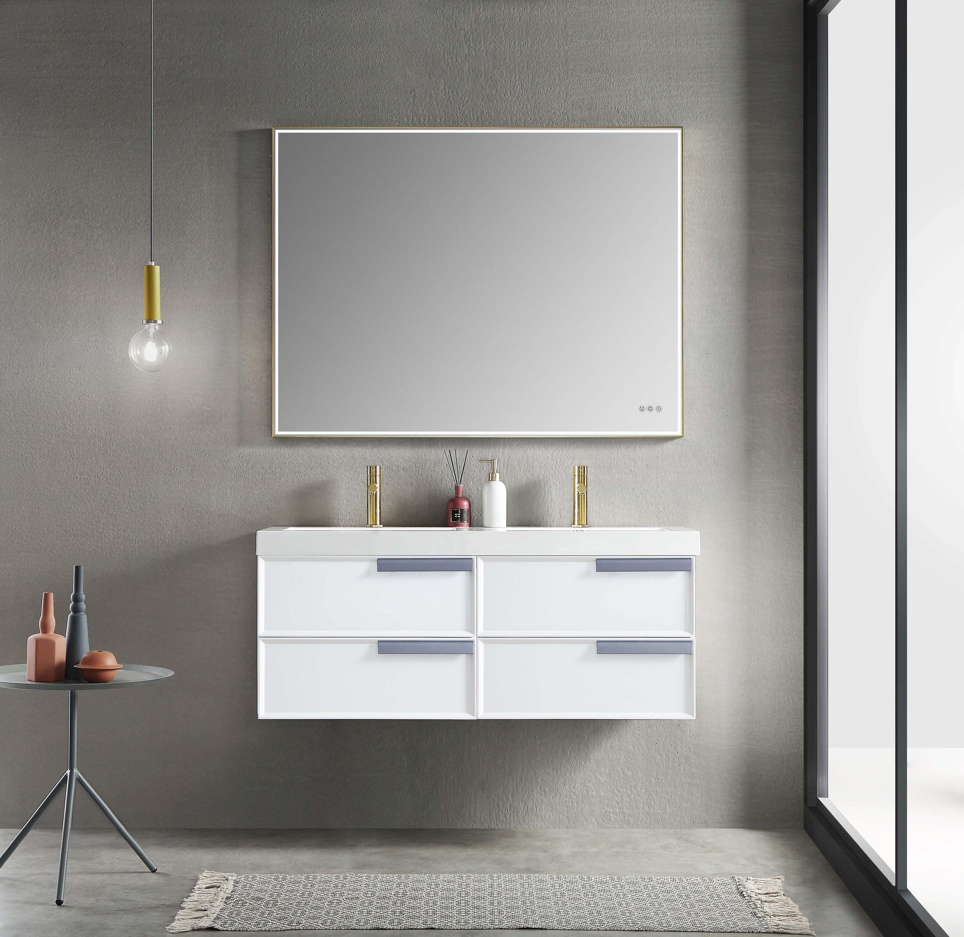 Blossom Sofia 48 Inch Vanity Base in White / Matte Gray. Available with Acrylic Double Sinks - The Bath Vanities