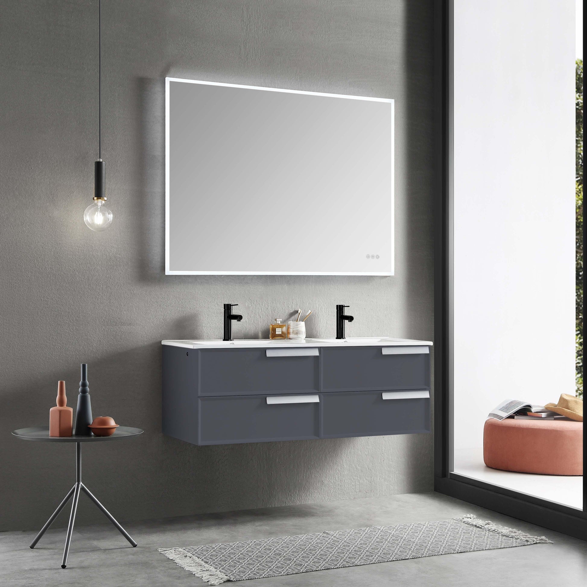 Blossom Sofia 48 Inch Vanity Base in White / Matte Gray. Available with Acrylic Double Sinks - The Bath Vanities