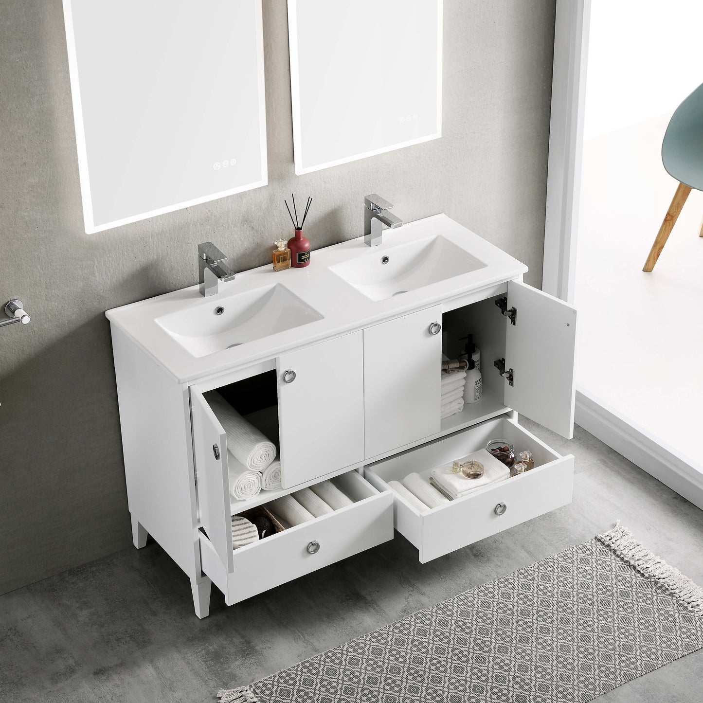 Blossom Lyon 48” White Vanity with Double Acrylic Sinks