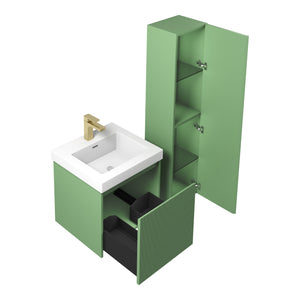 Blossom Positano 20" Floating Bathroom Vanity with Top & Side Cabinet Green side open WBG