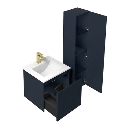 Blossom Positano 20" Floating Bathroom Vanity with Top & Side Cabinet Blue side WBG open