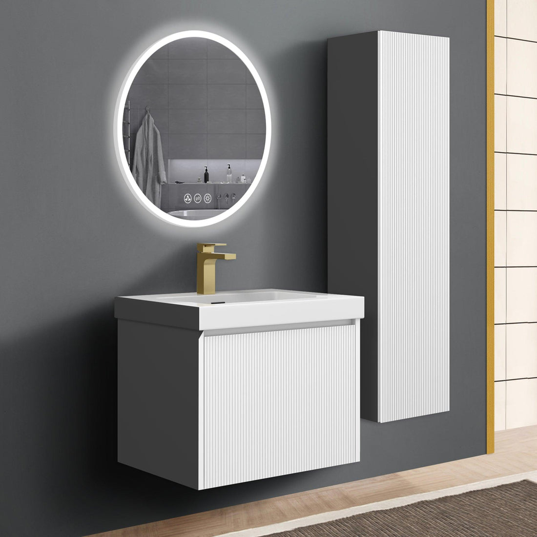 Blossom Positano 24" Floating Bathroom Vanity with Top & Side Cabinet White Front