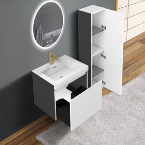 Blossom Positano 24" Floating Bathroom Vanity with Top & Side Cabinet White side open