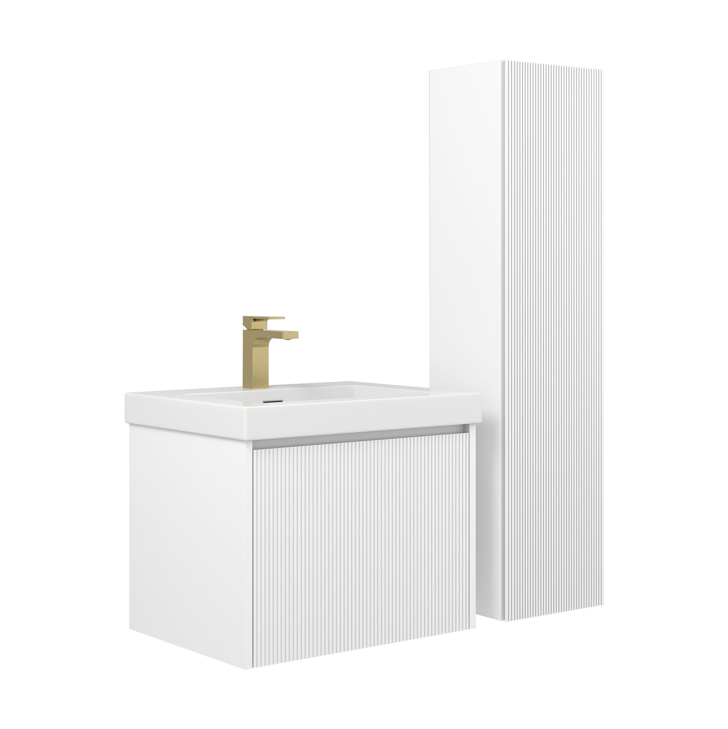 Blossom Positano 24" Floating Bathroom Vanity with Top & Side Cabinet White side WBG