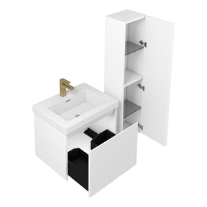 Blossom Positano 24" Floating Bathroom Vanity with Top & Side Cabinet White side open WBG