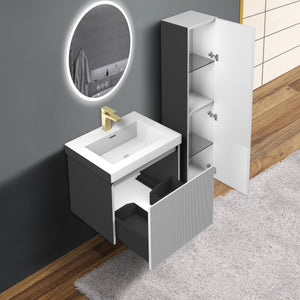 Blossom Positano 24" Floating Bathroom Vanity with Top & Side Cabinet Gray side open