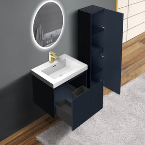 Blossom Positano 24" Floating Bathroom Vanity with Top & Side Cabinet Blue side open