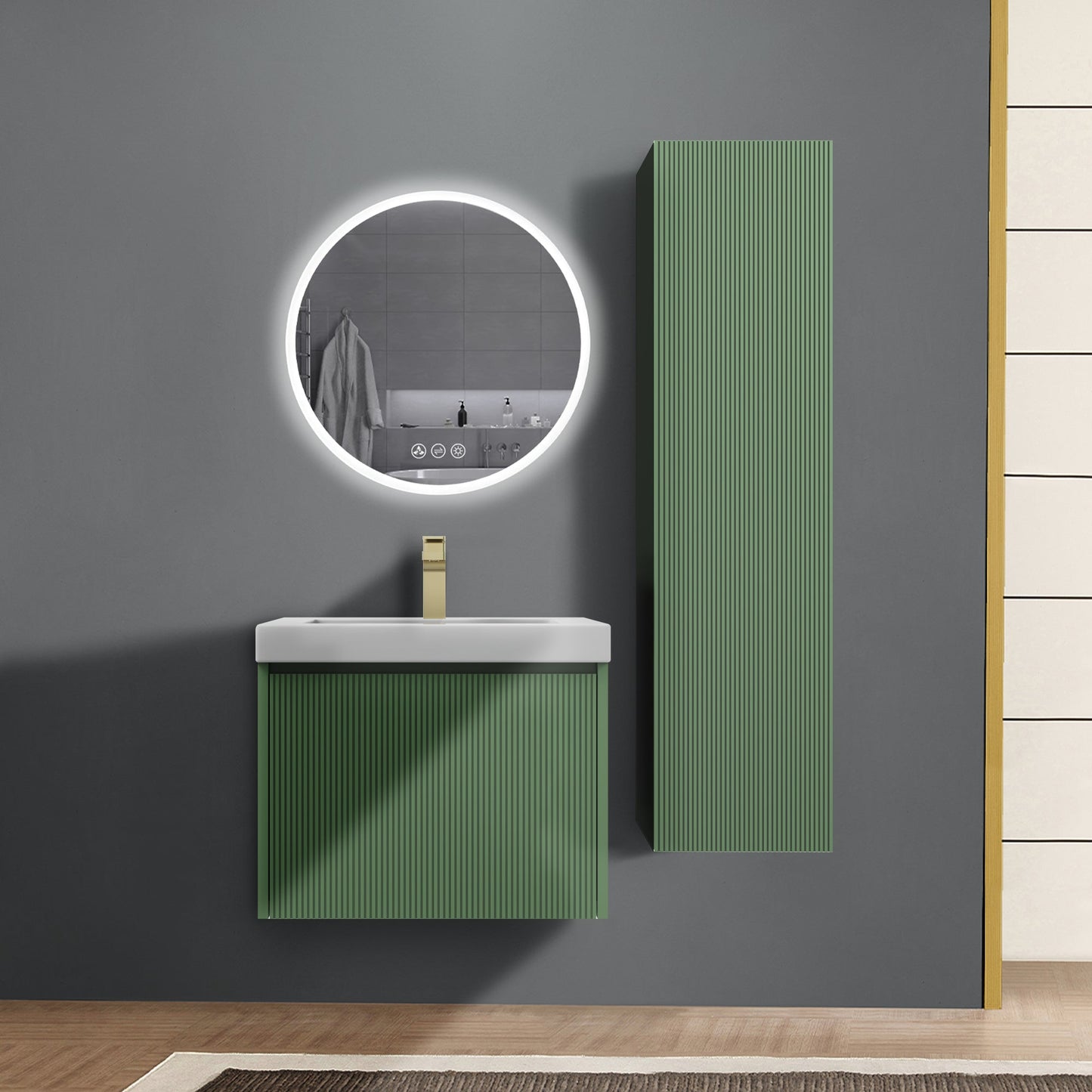 Blossom Positano 24" Floating Bathroom Vanity with Top & Side Cabinet Green front