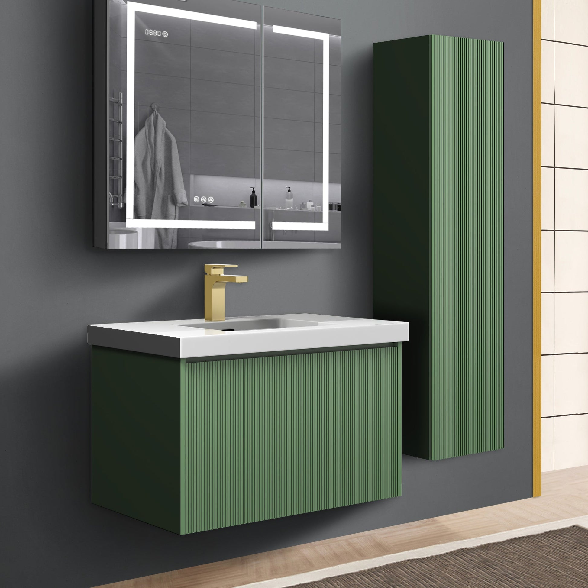 Blossom Positano 30 " Floating Bat hroom Vanity with Top & Side Cabinet Green side