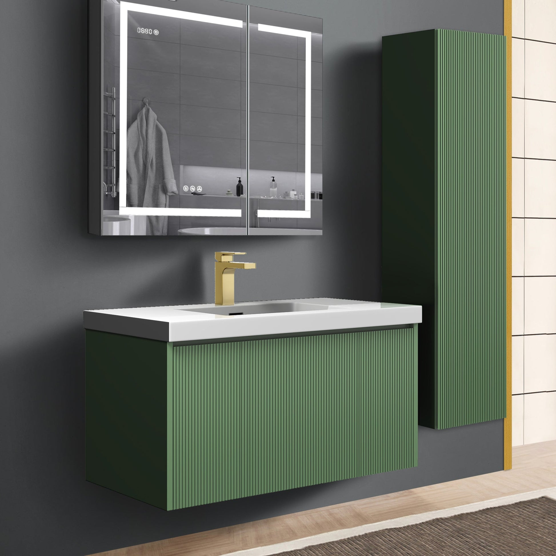 Blossom Positano 36 " Floating Bat hroom Vanity with Top & Side Cabinet Green side