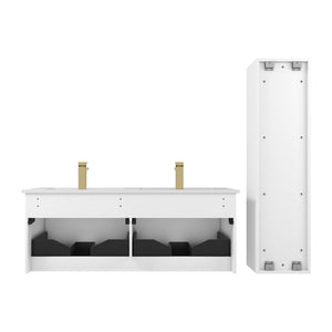 Blossom Positano 48" Floating Double Sink Bathroom Vanity with Top & 2 Side Cabinets White back