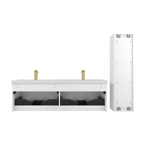 Blossom Positano 60" Floating Double Sink Bathroom Vanity with Top & 2 Side Cabinets White back