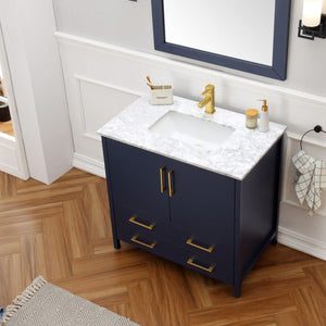 Legion Furniture Blue 36" Solid Wood Sink Vanity with Mirror-No Faucet - WA7936-B
