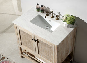 Legion Furniture 36" Solid Wood Sink Vanity in Teak White Rustic with Marble Top-No Faucet - WH5136